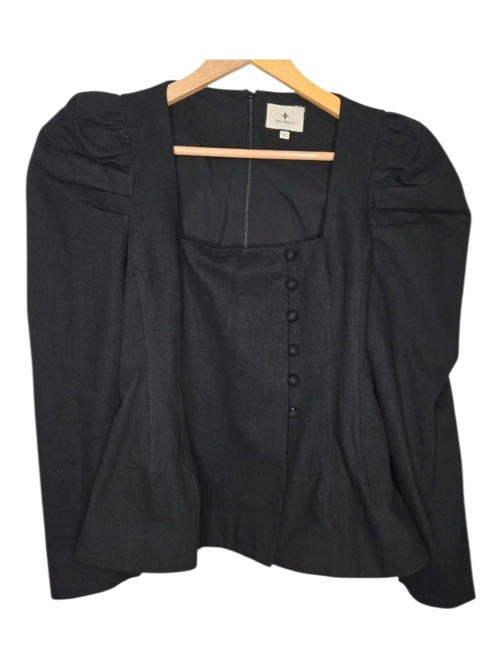 Tuckernuck Womens Black Victorian Square Neck Puff Sleeve Calla Blouse Large